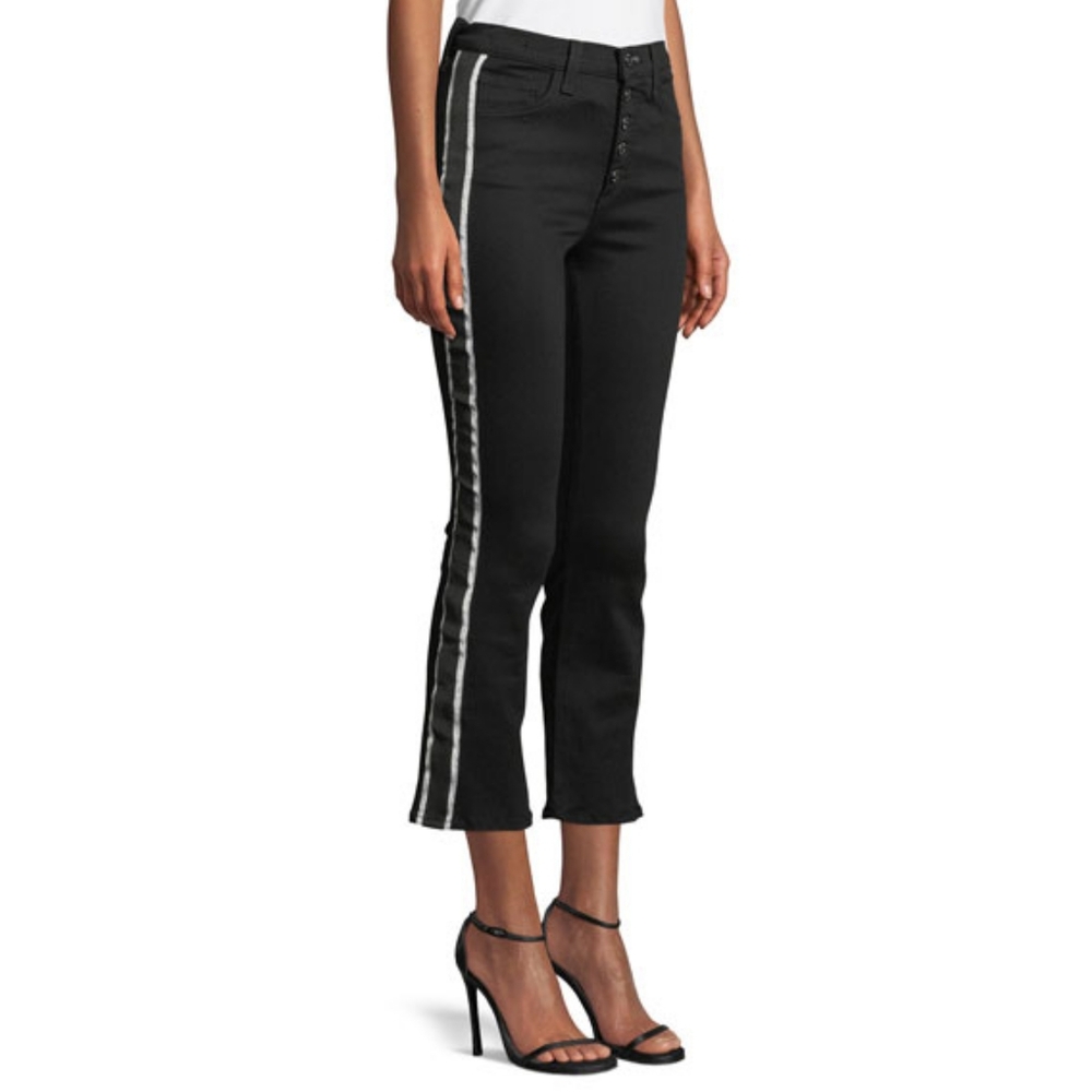 Veronica Beard Carolyn Baby Boot Cropped Jeans Tux Stripes Black Silver 24